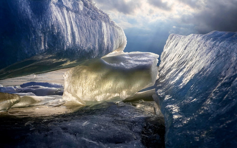 nature, Sun Rays, sunlight, sea, 1080P, landscape, ice, clouds, Cold, North Pole