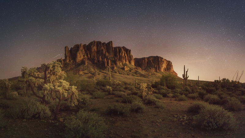 desert, Saguaro, natural light, mountains, 1080P, stars, landscape
