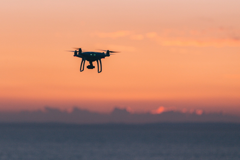 uav, beauty in nature, environment, flying, evening, cloud - sky, 4K, portland, vehicle, quadcopter, orange color, aircraft, black, transportation, outdoors