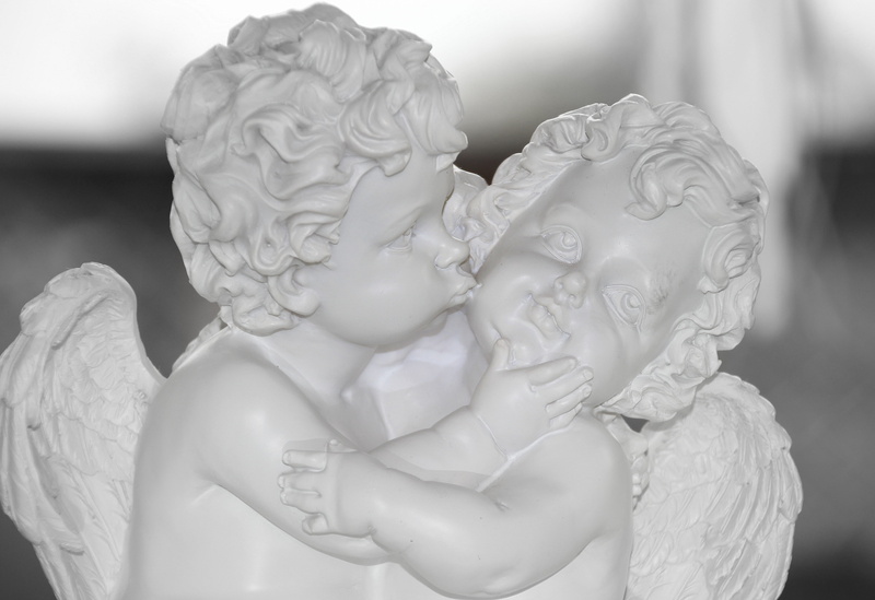 kiss, angel figure, close-up, human representation, statue, temptation, female likeness, art and craft, angel face, solid, religion, white color, Decoration