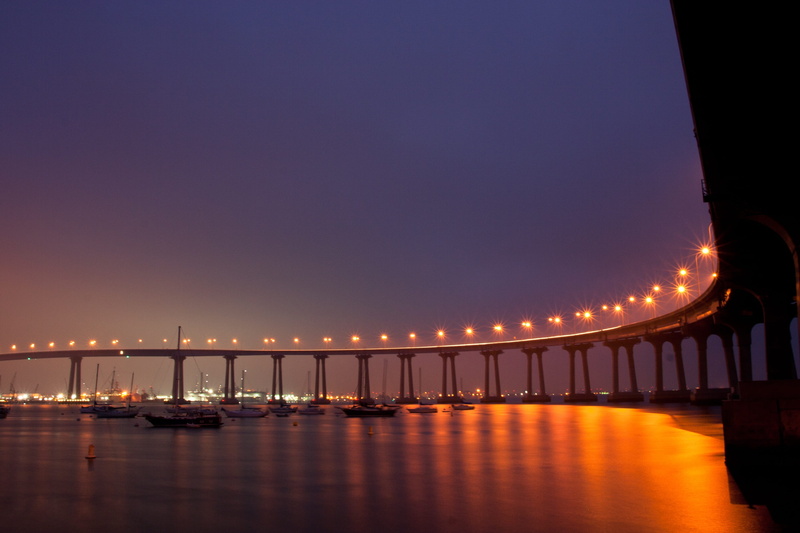 no people, water, san diego, copy space, built structure, street light, nautical vessel, nature, lighting equipment, river, sunset, clear sky, 2K, night