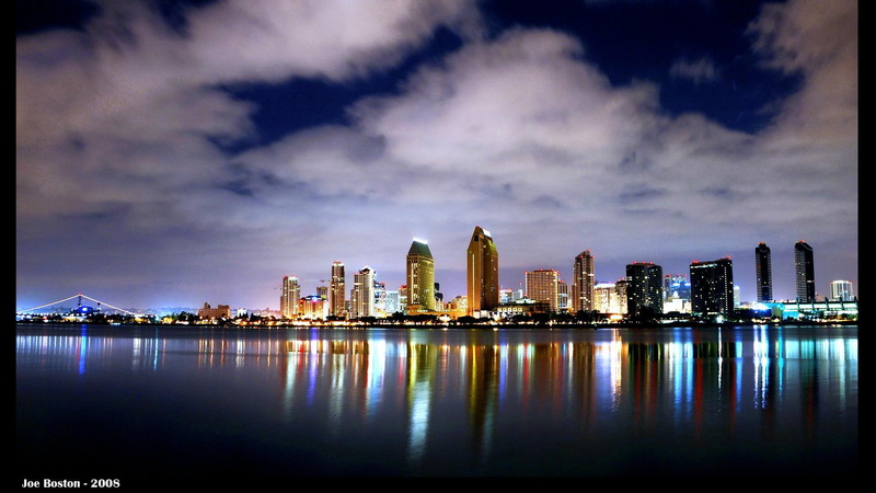 skyline, 1080P, animals, clouds, scene, ocean, dusk, diego, san, night, reflection