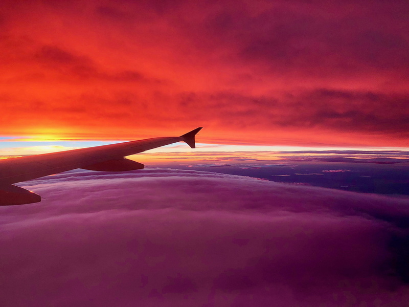 wing, space, scenics, blue, cloud - Sky, commercial Airplane, plane, heaven, clouds, window, bed, sunset, air Vehicle, transportation, flying, contrast