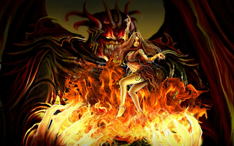 art, 1080P, women, dark, drogon, fantasy, evil, fire, demon