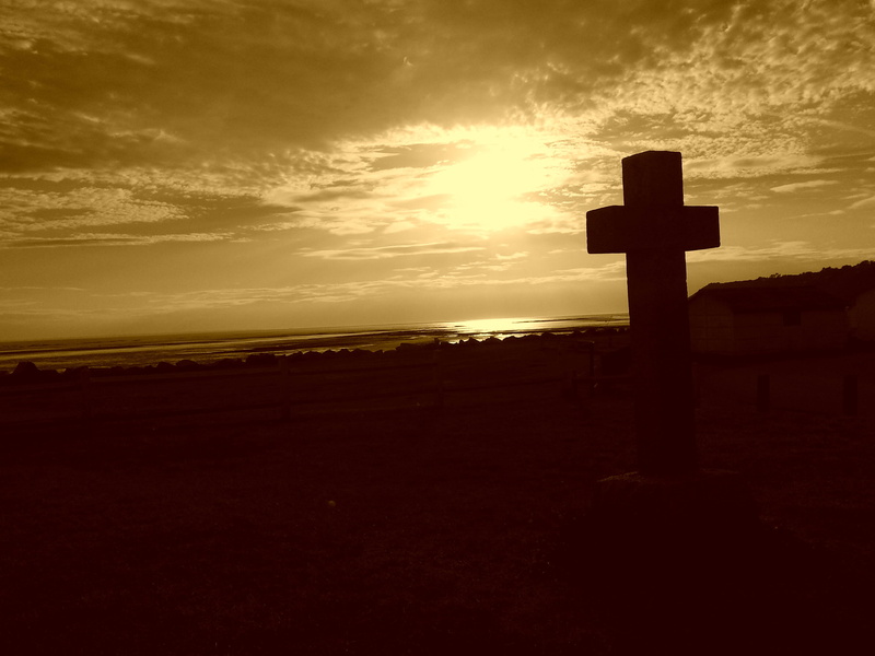 religion, landscape, spirituality, dramatic sky, cross, silhouette, symbol, normandy, sky, idyllic, sunset, cloud - sky, forgiveness, no people, crucifix