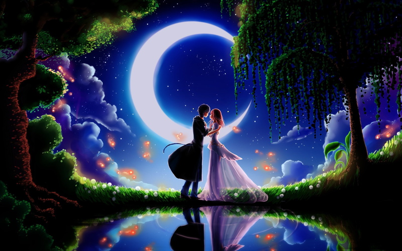 sky, 2K, trees, love, moon, stars, passion