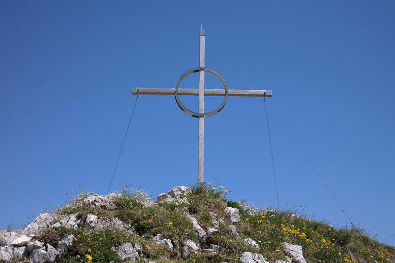 no people, sky, tall - high, blue, growth, bschiesser, tree, summit cross, wind power, day, sunlight, plant, outdoors, alpine, 5K, low angle view, nature