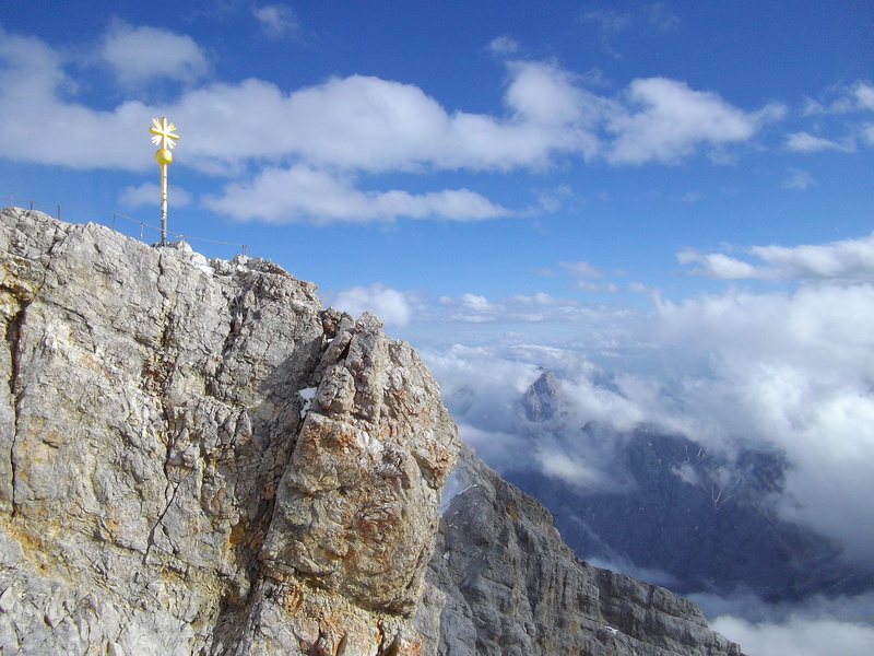 sky, alpine, nature, day, cliff, mountain range, cross, outdoors, bavaria, solid, cloud - sky, rock, mountain Peak, imposing, scenics - nature, formation