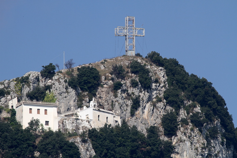 viewpoint, outdoors, tree, salerno, electrical equipment, clear sky, sky, cross, nature, no people, building, connection, satellite dish, outlook, mountain