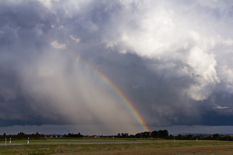 weather, tranquility, cumulonimbus, storm hunting, idyllic, meteorology, double rainbow, cloud - sky, precipitate, field, clouds, summer thunderstorm, tranquil scene