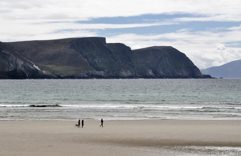 sky, land, sea, 4K, scenics - nature, mountain range, nature, idyllic, beach, mountain, achil, real people, beauty in nature, atlantic, tranquility, ireland