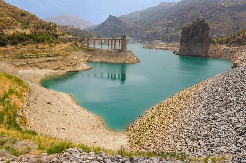 sky, tranquil scene, water, mountain, dam, no people, 2K, rock, travel Locations, solid, spring, river, mountain range, Spain, reservoir, country, outside