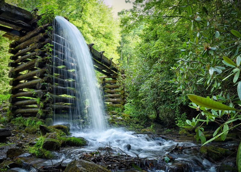 tree, green color, peaceful, day, architecture, beauty in nature, waterfall, scenic, cascade, long exposure, natural, outdoors, scenics - nature, water