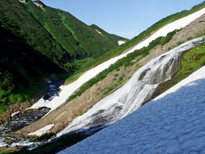landscape, snow, day, flowing, kamchatka, plant, autumn, tree, beauty in nature, no people, clear sky, tranquility, outdoors, mountain stream, the snow