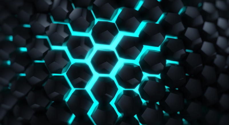 black background, hexagon, artmen, geometric shape, 3D, electricity, pattern, shape, grid, abstract, science, no people, Artistic, full frame, technology