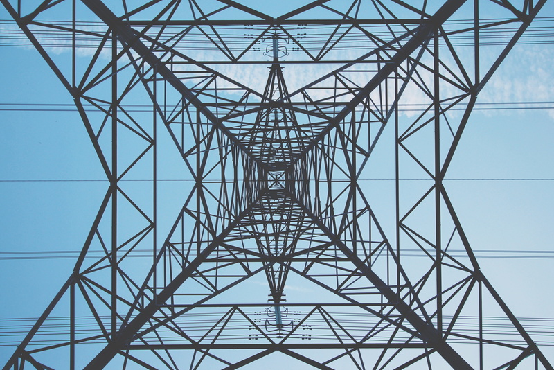 electricity, day, pattern, low angle view, architecture, sky, complexity, grid, construction, metal, fuel and power generation, electricity pylon, structure