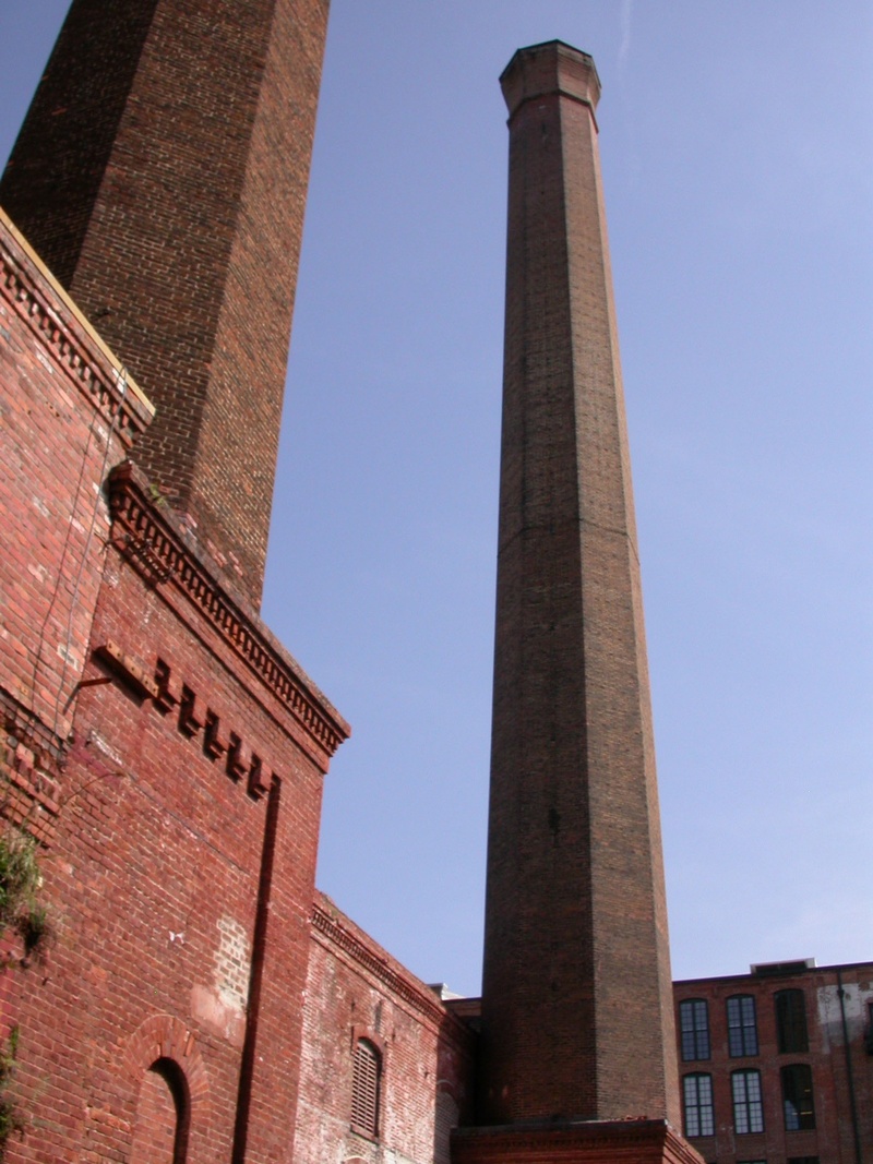 built structure, chimney, sky, architectural column, building exterior, plant, city, grungy, tourism, factory, history, old factory, vintage, nature, brick tower