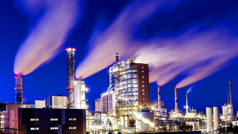 night, pollution, illuminated, factory, environmental issues, outdoors, built structure, business, smoke - physical structure, buildings, economy, cloud - sky