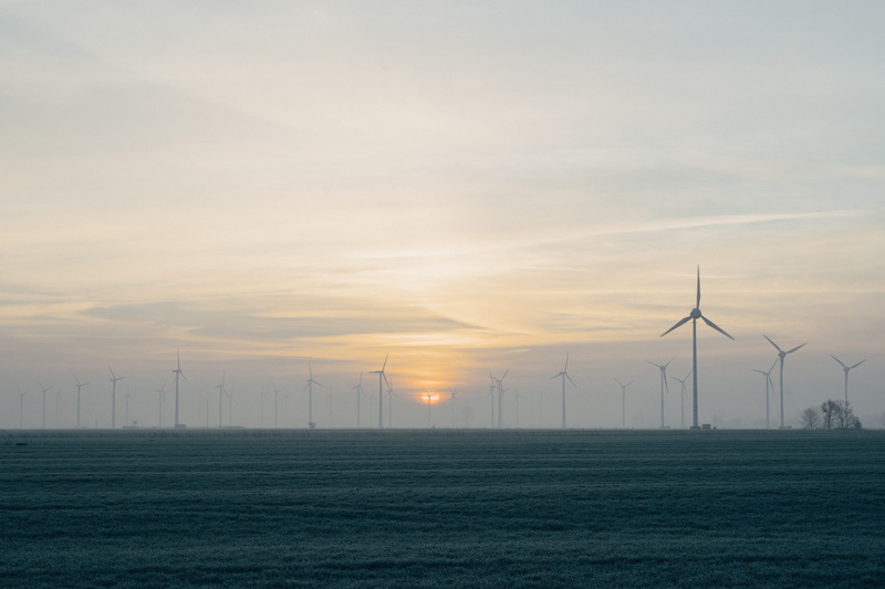 wind turbine, outdoors, electricity, green, sky, landscape, alternative energy, sunset, plant, scenics - nature, sustainable resources, nature, energy