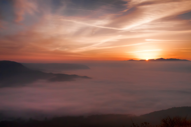 scenics, dawn, sky, silhouette, outdoors, no people, sunset, environment, dramatic sky, clouds, aso, somma, beauty in nature, sea of clouds, scenics - nature