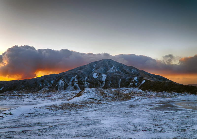 mountain peak, land, japan, cloud - sky, mountain, snow, environment, outdoors, 4K, aso, geology, mountain range, volcano, morning glow, hdr, tranquil scene