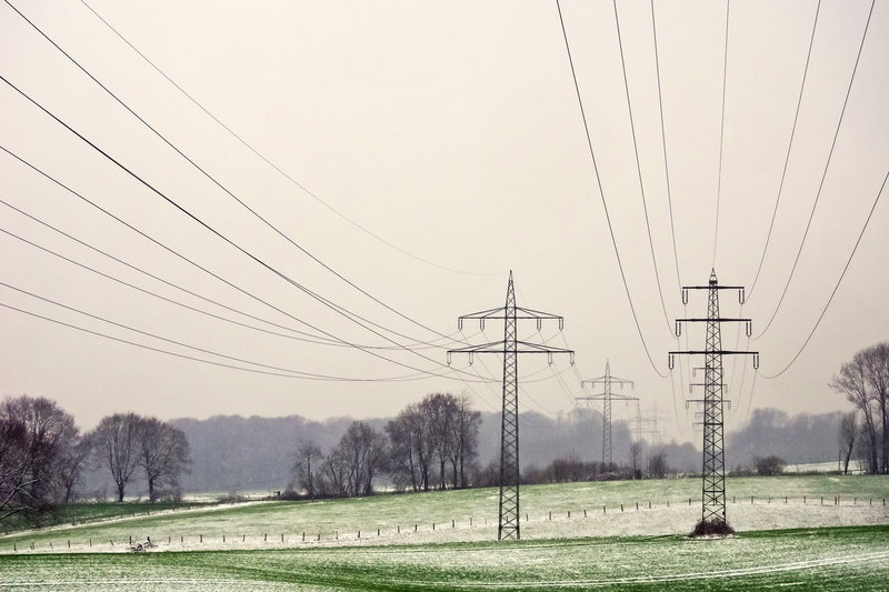 cable, upper lines, environment, tree, land, no people, current conducting, line, cold, outdoors, winter, connection, sky, 4K, power line, industry, snow