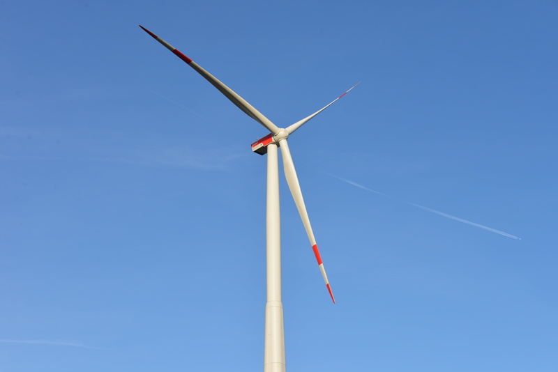 outdoors, day, environmental conservation, power in nature, power generation, blue, winkrafftanlage, sustainable resources, pinwheel, technology, low angle view