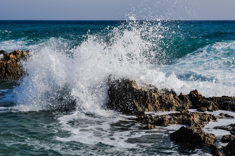 spray, outdoors, rock - object, solid, blue, horizon over water, energy, rock, sea, power, force, water, nature, sport, splashing, coast, crash, power in nature