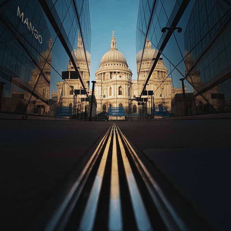 glass, cathedral, urban, travel, transportation, church, no people, photo, reflection, travel destinations, perspective, rail transportation, mode of transportation