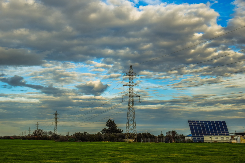 global communications, power, energy, sky, grass, cloud - sky, nature, electricity, field, high tension, power supply, meadow, 5K, built structure, photo voltaic