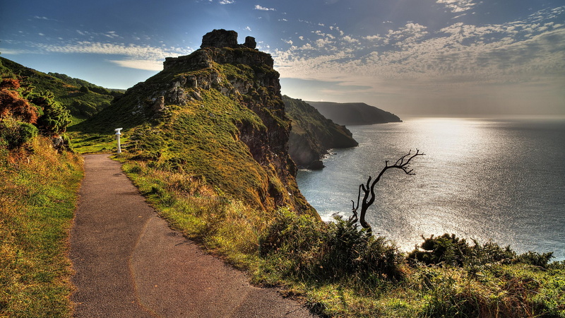 sky, the way forward, morning, lynmouth, rock, coastline, road, plant, valley of the rocks, united kingdom, 4K, scenics - nature, lynton, sea, sunlight