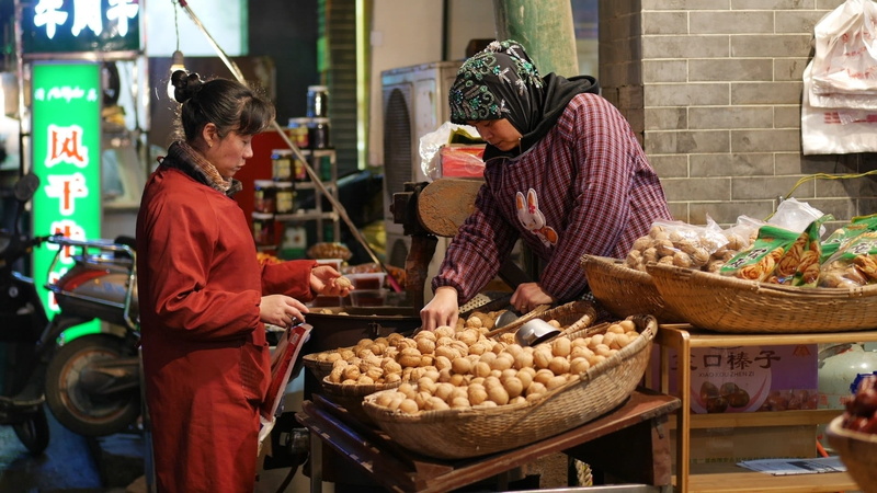small business, female, shop, street, food, Hijab, real people, adults only, store, asia, vendor, retail, standing, women, people, Xian, Seller, bakery