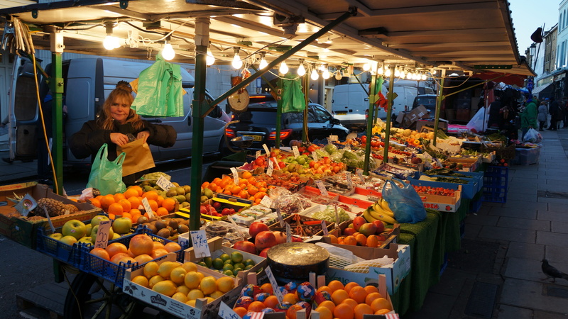 market stall, itinerant, seller, freshness, retail display, dark, 4K, orange color, portobello, street vendor, buy, food and drink, women, street, variation