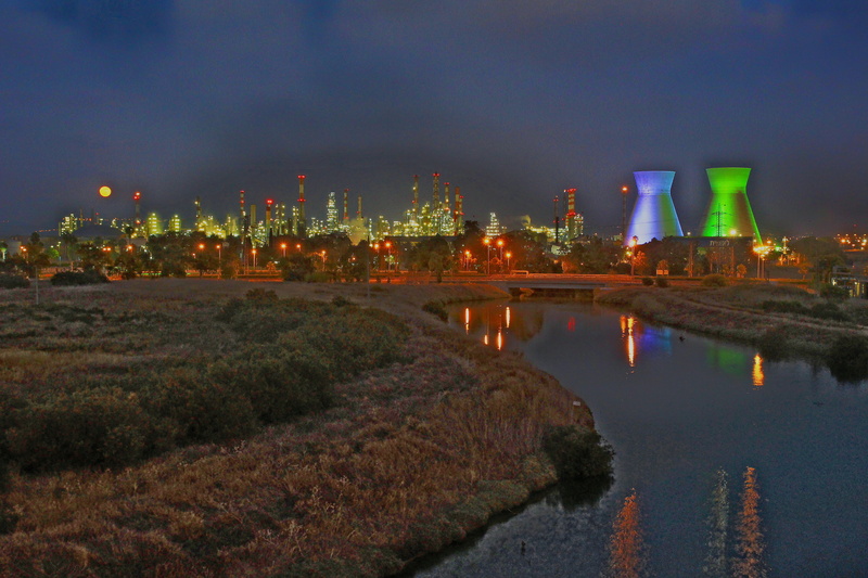 water, distance, building, skyscraper, gasoline, building exterior, illuminated, haifa israel, refineries, power, fumes, sky, pollution, refinery, nature
