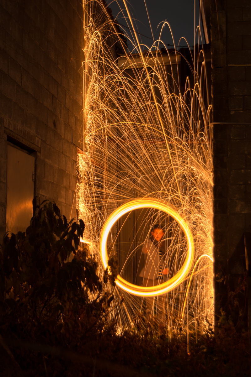 spinning, long exposure, fire, blurred motion, 5K, architecture, nature, built structure, building, illuminated, light, light trails, night, glowing, sparks