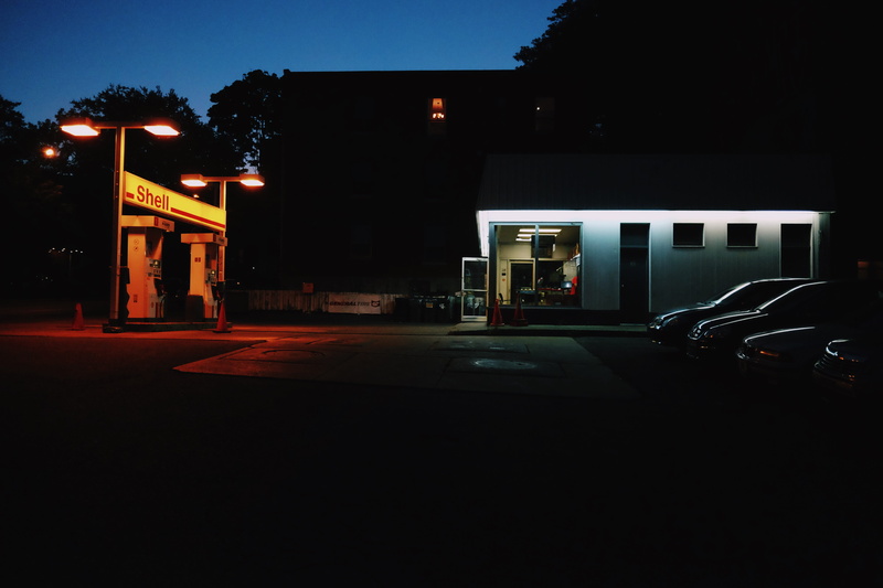 illuminated, nature, gas station, car, motor vehicle, montréal, lights, outdoors, land vehicle, no people, shell, building exterior, light, night, mechanic