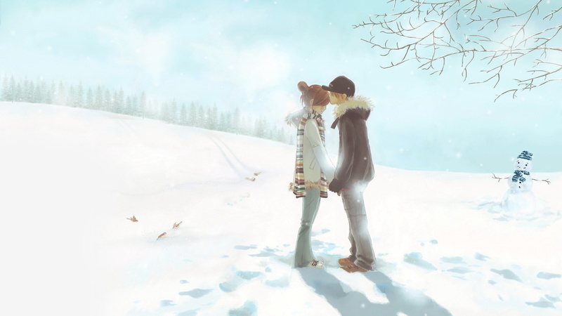 yuuki, 1080P, bokura, couple, hd, art, obata, x, snow, anime, nature, kissing, ga, ita, Winter