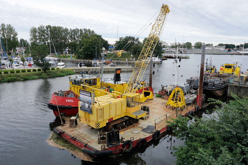 river, transportation, nature, crane arm, cloud - sky, koobrzeg, moored, sky, tree, yellow, architecture, waterfront, no people, raise, sailboat, passenger craft