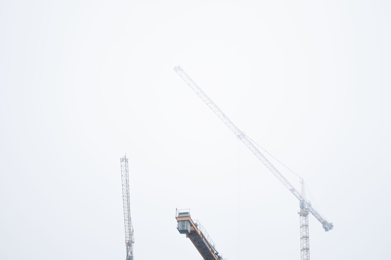 copy space, machinery, steel, crane - construction machinery, gray, construction, load crane, construction equipment, development, tall - high, 5K, white color