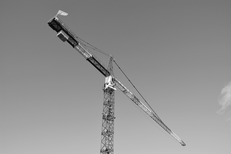 copy space, lifting, metal, building, cabin, photo black white, no people, clear sky, nature, machinery, tall - high, crane arm, industry, work, 5K, sky