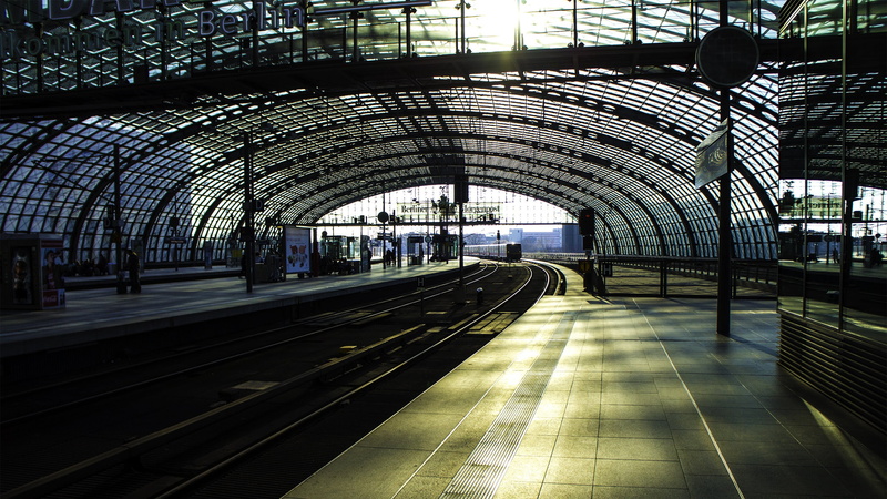 long, architecture, no People, metal, blue, light - Natural Phenomenon, window, rails, diminishing perspective, steel, railroad Track, railway, urban Scene