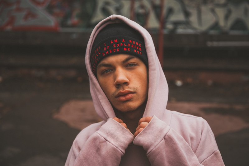 portrait, casual clothing, black, teenager, wearing, focus on foreground, bennies, hooded shirt, young men, young adult, day, real people, front view, headshot