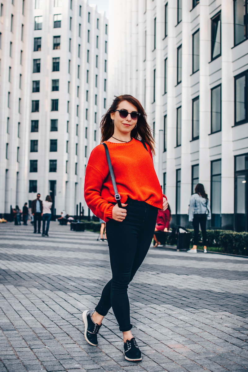 happiness, style, fashion, building, architecture, women, moscow, smiling, city, one Person, females, portrait, young Adult, modern, cool, red, modern design