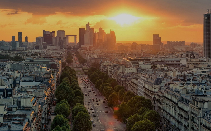 Cities, Sunset, La Défense, Paris, 1080P