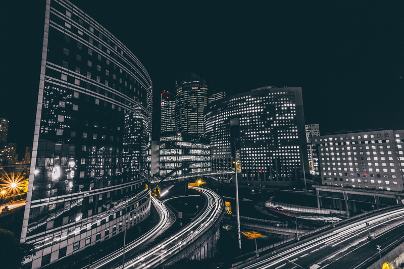 Metropolitan, La Défense, Paris, 5K, Dark, Traffic lights, Black, Cityscape, Night traffic, City lights, Night, 5K