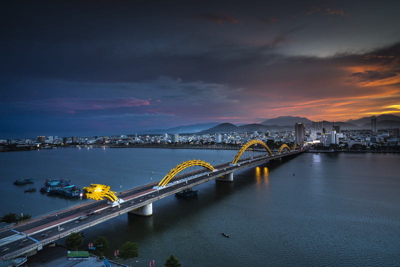 clouds, city, cloudy, bird, bay, transportation system, architecture, s, outdoors, scenery, birds eye view, 5K, perspective, bridge, drone view, drone shot