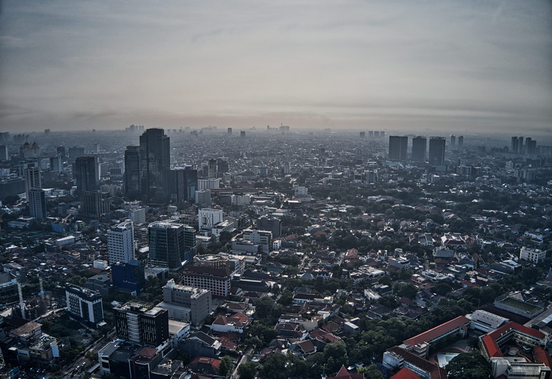 building, built structure, office building exterior, tall - high, skyscraper, jakarta, modern, high angle view, view, indonesia, building exterior, sky