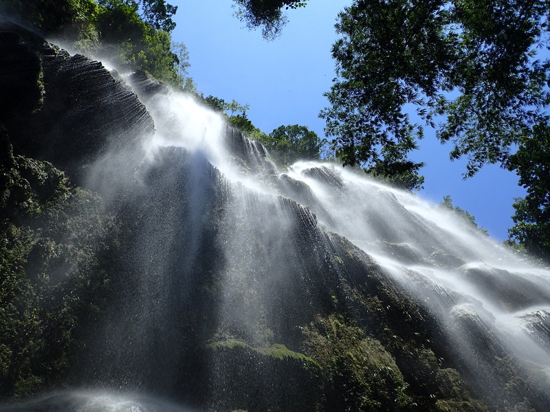 low angle view, Philippines, falling water, flowing, motion, flowing water, water, long exposure, no people, rainforest, plant, blurred motion, Oslob, Falls