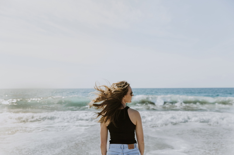 waves, beach, freedom, adult, leisure, one person, casual clothing, travel, horizon, person, outdoors, nature, waist up, seafoam, tousled hair, 4K, relaxation