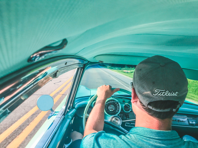vintage, one person, real people, men, leisure activity, motor vehicle, seafoam, car, classic cars, mode of transportation, blue, human body part, drive